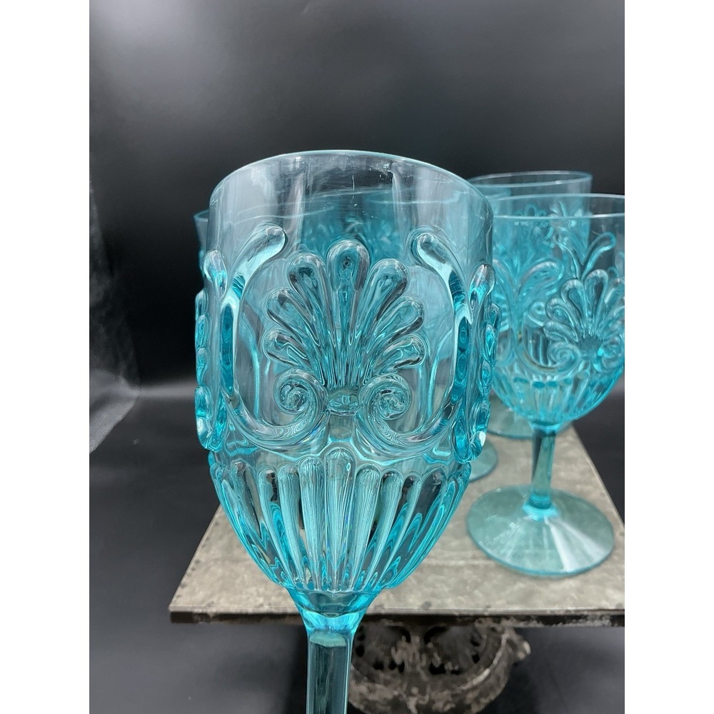 Set of 6 Le Cadeaux Outdoor Plastic Goblets Wine Glasses Fleur Teal Turquoise - Picture 7 of 9